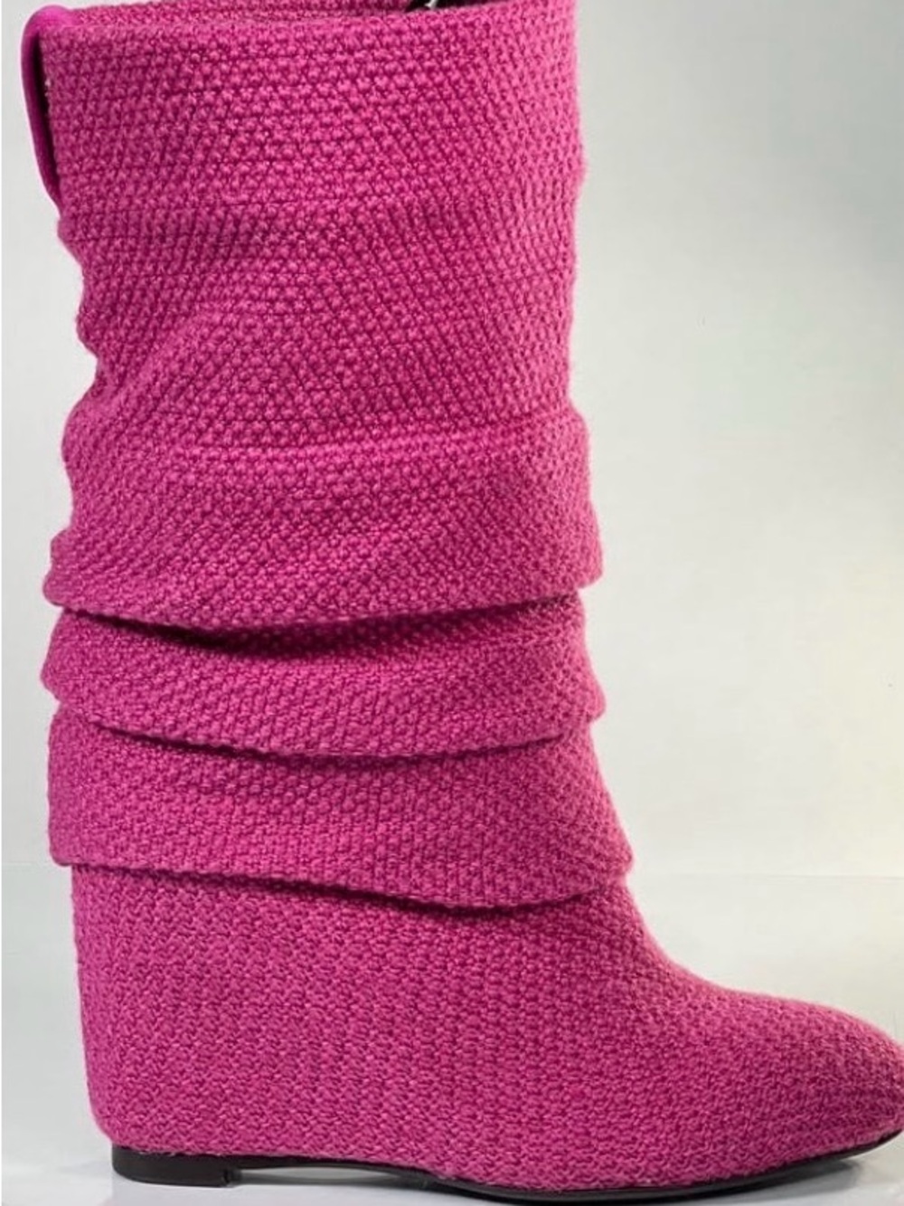 Wide calf Pink Knit Slouch Wedge Boots (Fits Calves Up To 21 Inches Comfortably)
